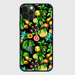 Чехол для iPhone 12 Pro Max Сочные фрукты - персик, груша, слива, ананас, цвет: 3D-черный