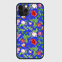 Чехол iPhone 12 Pro Max Цветочки - синий фон - паттерн