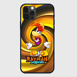 Чехол iPhone 12 Pro Max Rayman Legends на фоне желтой спирали