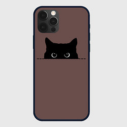 Чехол iPhone 12 Pro Max Черная кошка выглядывает из укрытия