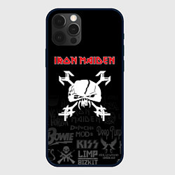Чехол iPhone 12 Pro Max Iron Maiden логотипы рок групп