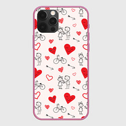 Чехол для iPhone 12 Pro Max Романтические сердечки, цвет: 3D-малиновый