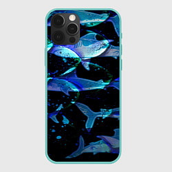 Чехол для iPhone 12 Pro Max На дне морском Акулы, цвет: 3D-мятный