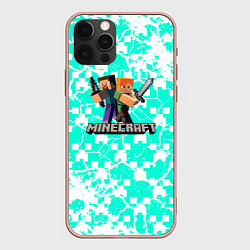 Чехол iPhone 12 Pro Max Minecraft бирюзовый фон