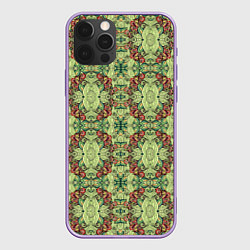 Чехол для iPhone 12 Pro Max Зеленые и коричневые узоры, цвет: 3D-сиреневый