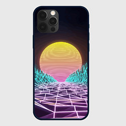 Чехол для iPhone 12 Pro Max Vaporwave Закат солнца в горах Neon, цвет: 3D-черный