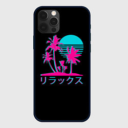 Чехол iPhone 12 Pro Max Неоновые пальмы Иероглифы Neon Palm Tree