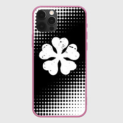 Чехол iPhone 12 Pro Max Белый логотип Черный клевер на черном