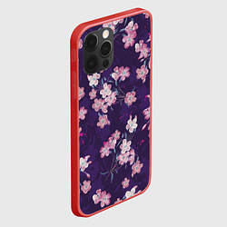 Чехол для iPhone 12 Pro Max Цветы Розовые На Фиолетовом Фоне, цвет: 3D-красный — фото 2