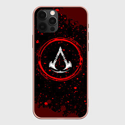 Чехол iPhone 12 Pro Max Символ Assassins Creed и краска вокруг на темном ф