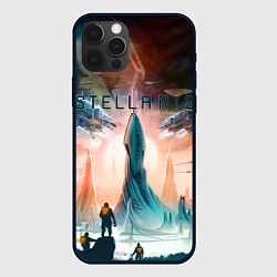 Чехол iPhone 12 Pro Max Stellaris космические корабли на фоне башни