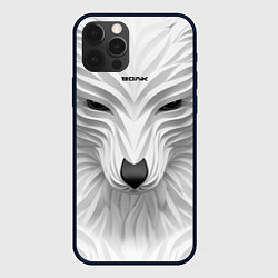 Чехол для iPhone 12 Pro Max Волк белый - с надписью, цвет: 3D-черный
