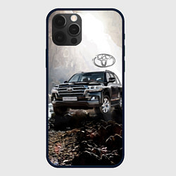 Чехол для iPhone 12 Pro Max Toyota Land Cruiser 200 в пещере со скальными рису, цвет: 3D-черный