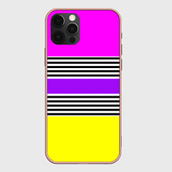 Чехол iPhone 12 Pro Max Яркие неоновые полосы в сочетании с черно-белыми п