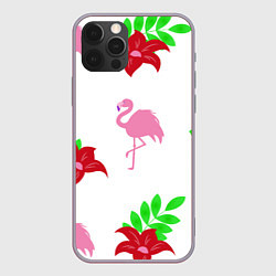 Чехол iPhone 12 Pro Max Розовый фламинго с цветами