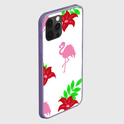 Чехол для iPhone 12 Pro Max Розовый фламинго с цветами, цвет: 3D-серый — фото 2