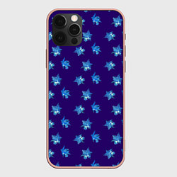 Чехол iPhone 12 Pro Max Цветы Фиолето-Белые Гибискус На Синем Фоне