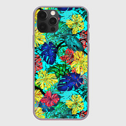 Чехол iPhone 12 Pro Max Тропические растения на бирюзовом фоне