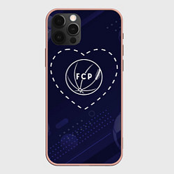 Чехол для iPhone 12 Pro Max Лого Porto в сердечке на фоне мячей, цвет: 3D-светло-розовый