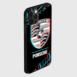 Чехол для iPhone 12 Pro Max Значок Porsche в стиле Glitch на темном фоне, цвет: 3D-черный — фото 2