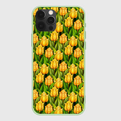 Чехол для iPhone 12 Pro Max Желтые тюльпаны паттерн, цвет: 3D-салатовый