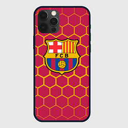 Чехол для iPhone 12 Pro Max FC BARCELONA соты, цвет: 3D-черный