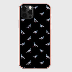 Чехол iPhone 12 Pro Max Голуби на черном паттерн