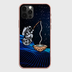 Чехол для iPhone 12 Pro Max Космонавт - рыбак, цвет: 3D-светло-розовый