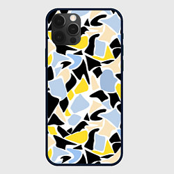 Чехол iPhone 12 Pro Max Абстрактный узор в желто-голубых тонах на черном ф
