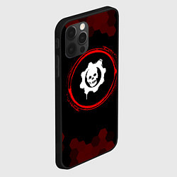 Чехол для iPhone 12 Pro Max Символ Gears of War и краска вокруг на темном фоне, цвет: 3D-черный — фото 2