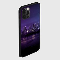 Чехол для iPhone 12 Pro Max Неоновый город с рекой - Фиолетовый, цвет: 3D-черный — фото 2