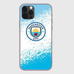 Чехол iPhone 12 Pro Max Manchester голубые брызги на белом фоне