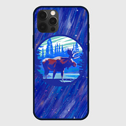 Чехол iPhone 12 Pro Max Лось в лесу Blue