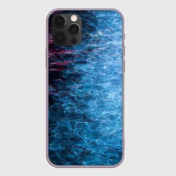 Чехол для iPhone 12 Pro Max Неоновые волны на воде - Синий, цвет: 3D-серый