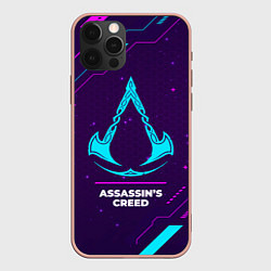 Чехол iPhone 12 Pro Max Символ Assassins Creed в неоновых цветах на темном