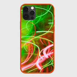 Чехол для iPhone 12 Pro Max Неоновые линии и фонари - Зелёный, цвет: 3D-красный