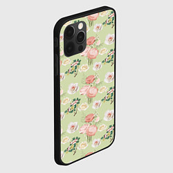 Чехол для iPhone 12 Pro Max Розы на фоне салатного цвета roses, цвет: 3D-черный — фото 2