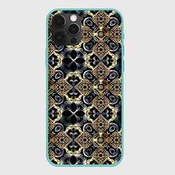 Чехол для iPhone 12 Pro Max BLACK AND GOLD узоры, цвет: 3D-мятный