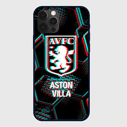 Чехол для iPhone 12 Pro Max Aston Villa FC в стиле Glitch на темном фоне, цвет: 3D-черный