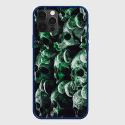 Чехол для iPhone 12 Pro Max Множество черепов во тьме - Зелёный, цвет: 3D-тёмно-синий