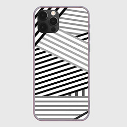 Чехол для iPhone 12 Pro Max Полосатый узор в черно-белых цветах, цвет: 3D-серый