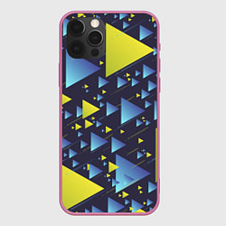 Чехол для iPhone 12 Pro Max Абстракция Из Жёлтых и Синих Треугольников На Тёмн, цвет: 3D-малиновый