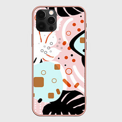 Чехол iPhone 12 Pro Max Абстрактные фигуры с пальмовыми листами на розовом