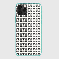 Чехол для iPhone 12 Pro Max Черные и серые сердечки, цвет: 3D-мятный