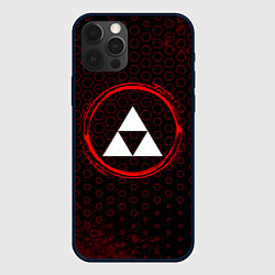 Чехол iPhone 12 Pro Max Символ Zelda и краска вокруг на темном фоне