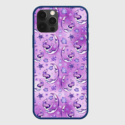 Чехол для iPhone 12 Pro Max Танцующие русалки на фиолетовом, цвет: 3D-тёмно-синий