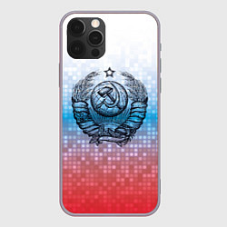 Чехол для iPhone 12 Pro Max Серп и молот на фоне триколора, цвет: 3D-серый