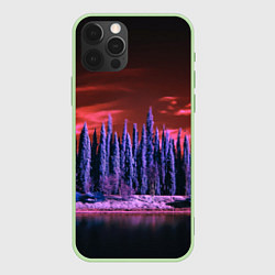 Чехол для iPhone 12 Pro Max Абстрактный фиолетовый лес и тёмная река, цвет: 3D-салатовый