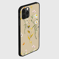 Чехол для iPhone 12 Pro Max Нарисованные Цветы Ромашки и Пчёлы, цвет: 3D-черный — фото 2