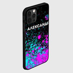 Чехол для iPhone 12 Pro Max Александр и неоновый герб России: символ сверху, цвет: 3D-черный — фото 2